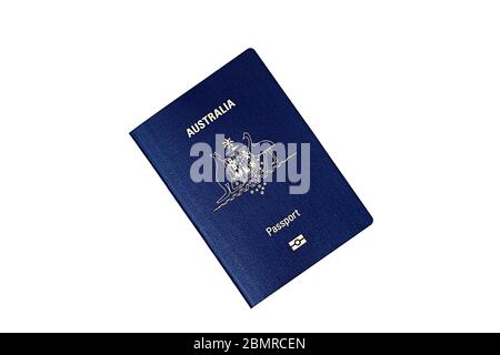 Passeport australien (2020) isolé sur fond blanc Banque D'Images