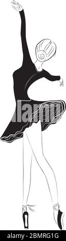 Illustration d'une danseuse de ballet gracieuse en jupe tutu sur fond blanc. Contour, silhouette. Illustration de Vecteur