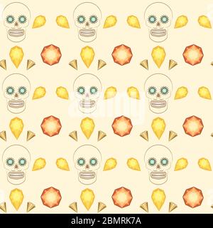 Crâne et pierres précieuses, vecteur pierres précieuses fond sans couture. Motif unique et élégant pour les textiles, le papier peint, les sites Web, les projets de scrapbook Illustration de Vecteur