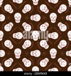 Sucre crâne vecteur fond sans couture. Papier peint transparent pour les dessins au trait. Idéal pour les enfants textile, papier peint, sites Web, projets de scrapbook et emballage pape Illustration de Vecteur