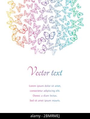 Décoration luxueuse sur invitation. Décoration détaillée de papillons stylisés rintés en cercle sur blanc avec espace pour le texte. Cadre de modèle idéal pour Illustration de Vecteur