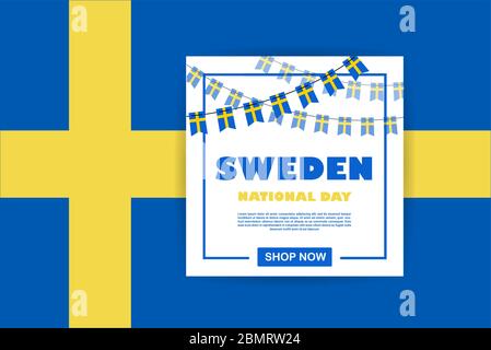 Journée nationale de Suède, jour de l'indépendance. Fond de bannière vectoriel avec banderole de drapeaux suédois. Arrière-plan pour la carte de vœux, l'affiche, la bannière Web Illustration de Vecteur