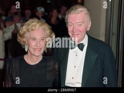 LOS ANGELES, CALIFORNIE. 29 janvier 1993: L'acteur James Stewart et l'épouse actrice Gloria Hattick McLean assistent à l'Archerd de l'Armée des salutes de variété quotidienne à l'Hôtel Beverly Hilton, Beverly Hills. Photo de fichier © Paul Smith/Featureflash Banque D'Images