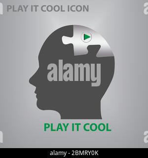 Vecteur abstrait montrant la silhouette de la tête de l'homme avec jeu de bouton sur une pièce métallique de puzzle. Illustration de Vecteur