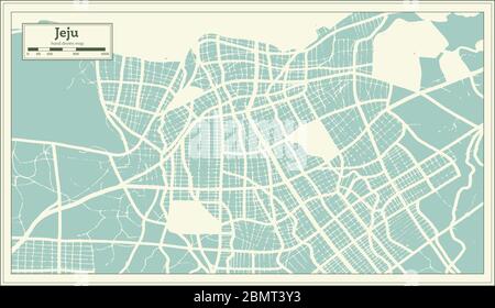 Jeju Corée du Sud carte de la ville en style rétro. Carte de contour. Illustration vectorielle. Illustration de Vecteur