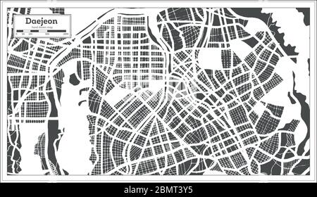 Daejeon carte de la ville de Corée du Sud en style rétro. Carte de contour. Illustration vectorielle. Illustration de Vecteur