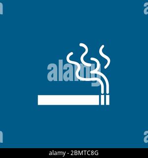 Icône simple de cigarette sur fond bleu. Illustration du vecteur de style plat bleu. Banque D'Images