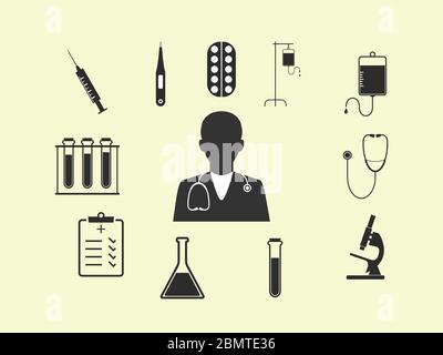 Santé, ensemble d'icônes médicales. Illustration vectorielle, conception plate. Illustration de Vecteur