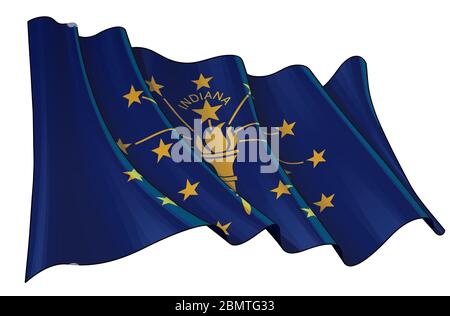 Illustration vectorielle d'un drapeau de l'État de l'Indiana. Tous les éléments sont soigneusement définis sur des couches et des groupes bien définis. Illustration de Vecteur