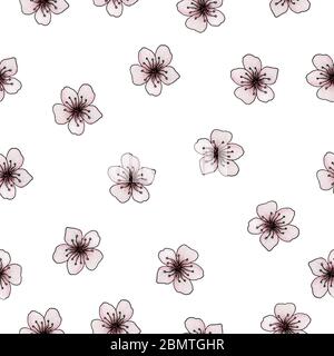 motif fleuri sans couture avec petites fleurs de cerisier rose, décoration florale colorée et simple pour les fonds, l'emballage ou le tissu Banque D'Images
