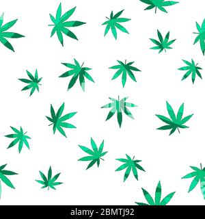 Сannabis feuilles - joli dessin animé drôle sans couture motif dans les tons verts. L'inscription pour les bannières, affiches et imprimés sur les vêtements (T-shirts). Illustration de Vecteur