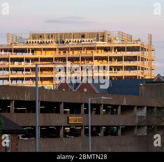 Coucher de soleil vers le côté sud, Nottingham City Centre, capturé pendant le Covid-19 Lockdown, mai 2020, le Notinghamshire Angleterre Royaume-Uni Banque D'Images