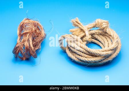 Filaments de cuivre, petits fils émetteurs et porteurs de courant électrique. Câbles en cuivre essentiels pour le transport de l'électricité. Banque D'Images