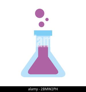 Verrerie de laboratoire sur fond blanc. Illustration de liquides de différentes couleurs dans un tube de laboratoire gradué, un bécher et un flacon. Equipement pour produit chimique Banque D'Images