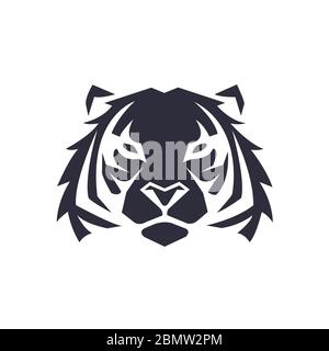 tête de tigre, visage pour logos rétro, emblèmes, badges, modèle d'étiquettes et élément de design vintage pour t-shirt. Isolé sur fond blanc Banque D'Images