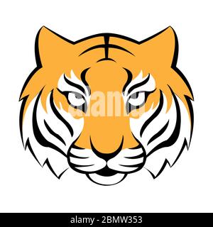 tête de tigre, visage pour logos rétro, emblèmes, badges, modèle d'étiquettes et élément de design vintage pour t-shirt. Isolé sur fond blanc Banque D'Images