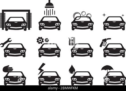 Illustration vectorielle noire et blanche des icônes d'entretien de voiture Illustration de Vecteur
