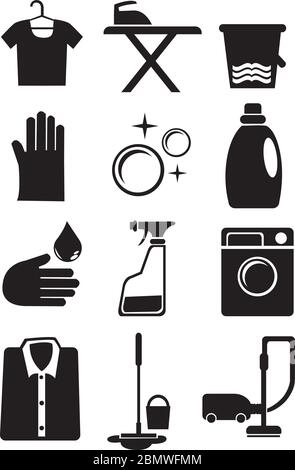 Illustration vectorielle du jeu d'icônes pour les services de blanchisserie et de nettoyage Illustration de Vecteur