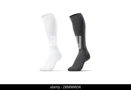 Chaussettes de football noir et blanc vierges mockup de bout, demi-tournée de vue Banque D'Images