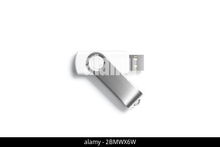 Maquette de clé usb blanche vierge ouverte, vue du dessus Banque D'Images