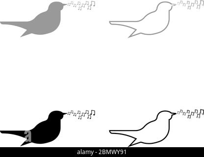 Nightingale chant morceau oiseau notes musicales musique concept icône contour ensemble noir gris couleur vecteur illustration plat style simple image Illustration de Vecteur