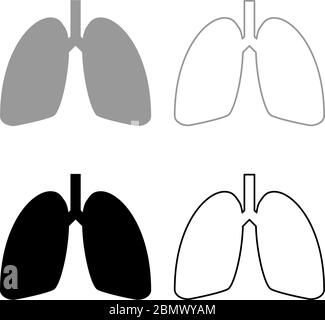Poumons humains icône contour ensemble noir gris couleur vecteur illustration plat style simple image Illustration de Vecteur