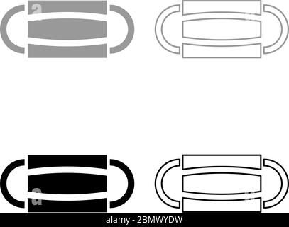 Masque médical jetable visage hôpital pollution protéger le virus COVID 19 de coronavirus icône contour ensemble noir gris couleur vecteur illustration plat Illustration de Vecteur