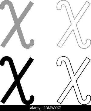 Chi grec symbole petite lettre minuscule icône police contour ensemble noir gris couleur vecteur illustration style plat image simple Illustration de Vecteur