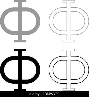 Phi symbole grec lettre majuscule majuscule icône contour définir noir gris couleur vecteur illustration style plat image simple Illustration de Vecteur