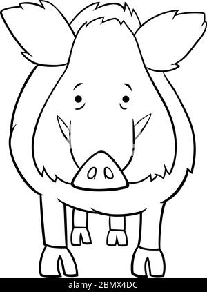 Dessin-modèle noir et blanc Illustration de Funny Boar Wild Animal Comic caractère coloriage page de livre Illustration de Vecteur