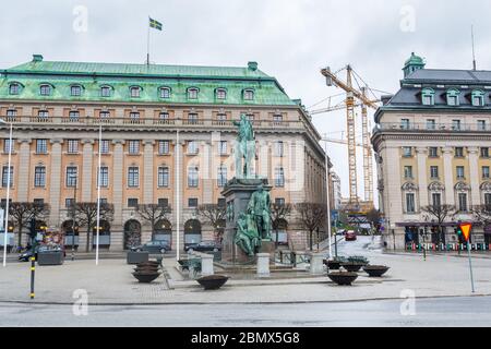 Statue de Gustav II Adolfs, située en face de l'Opéra royal de Stockholm, Suède. Banque D'Images