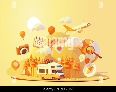 Aventures de voyage en camping-car Vector Illustration de Vecteur