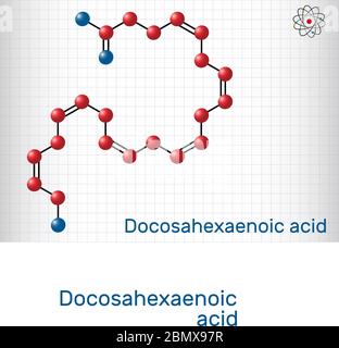 Acide docosahexaénoïque, DHA, doconexent, molécule d'acide cervonique. Il est acide gras oméga-3. Feuille de papier dans une cage.Illustration vectorielle Illustration de Vecteur