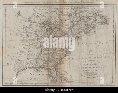 Une carte correcte des États-Unis d'Amérique du Nord, par Thomas BOWEN 1789 Banque D'Images