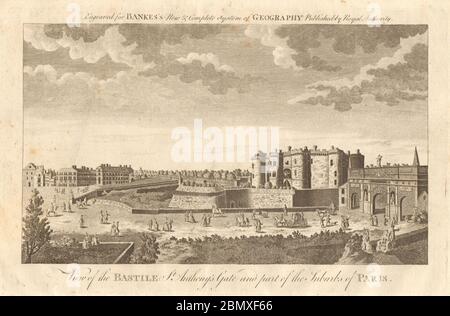 La Bastille et la porte Saint-Antoine, Paris. IMPRIMÉ ancien BANKES 1789 Banque D'Images