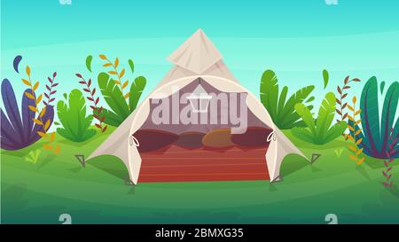 Maison de tipi amérindienne wigwam tente de triangle de culture ethnique indienne en arrière-plan de la nature , illustration de dessin animé vectoriel pour enfants Illustration de Vecteur