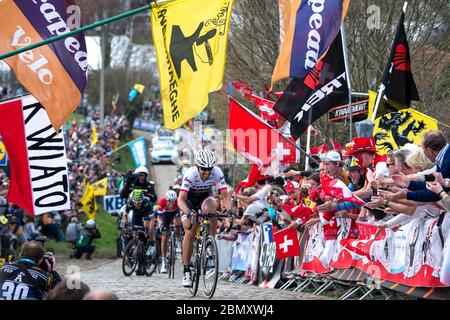 2016 visite de Flandre 3 avril. Fabian Cancellara (Trek–Segafredo) sur la montée finale du Paterberg lors de la 100e édition du Tour de Flan Banque D'Images