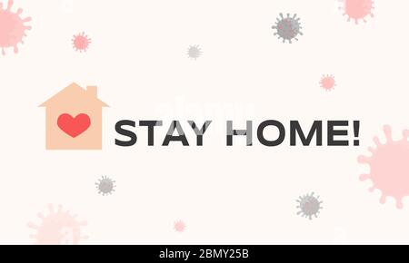 Restez à la maison pendant l'apparition de la bannière plate Covid-19. Nouvelle éclosion de coronavirus 2019-ncov et pandémie mondiale de virus de la grippe respiratoire pathogène en Chine illustration avec typographie. Illustration de Vecteur