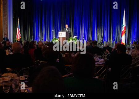 Le 11 mai 2019, le secrétaire d'État américain Michael Pompeo a prononcé une allocution lors du gala du 40e anniversaire du Claremont Institute à Beverly Hills, en Californie. Son discours a souligné la politique étrangère américaine, la démocratie internationale et la sécurité mondiale. Banque D'Images