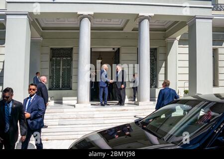 Le 5 octobre 2019, le secrétaire d’État américain Michael R. Pompeo a rencontré le ministre grec des Affaires étrangères Nikolaos Dendias à Athènes, en Grèce, pour discuter des relations bilatérales et de la sécurité régionale. Banque D'Images