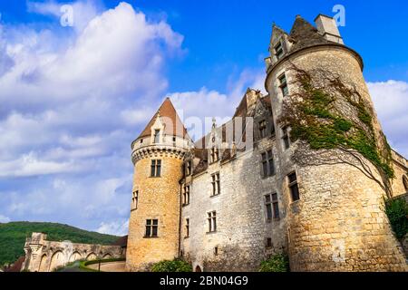 Voyage et monuments de France. Magnifique château médiéval Château des Milandes - Dordogne Banque D'Images