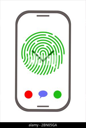 Technologie de reconnaissance de l'empreinte digitale d'une personne sur un smartphone. Illustration de Vecteur