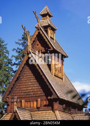 Église Stavkirke du GED au Musée folklorique norvégien (Norsk Folkemuseum), Bygdoy, Oslo, Royaume de Norvège Banque D'Images