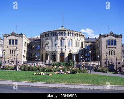 Parlement de Norvège (Stortinget), Karl Johans Gate, Oslo, Royaume de Norvège Banque D'Images