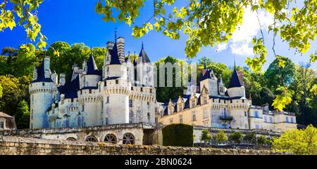 Beau conte de fées Château d'Usse - célèbres châteaux de la vallée de Loure, France Banque D'Images