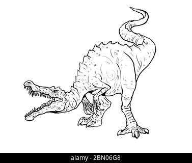 Dinosaure carnivore - Baryonyx. Dessin isolé Dino Attack. Page de coloriage pour enfants et adultes. Banque D'Images