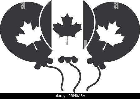 fête du canada, ballons drapeau canadien feuille d'érable décoration vecteur illustration silhouette style icône Illustration de Vecteur