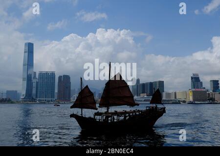 Hong Kong Chine - bateau chinois à vapeur dans le port de Victoria Banque D'Images