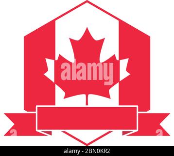 fête du canada, drapeau canadien feuille d'érable et ruban emblème illustration vectorielle icône de style plat Illustration de Vecteur