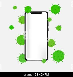 Un téléphone infecté par le virus corona. Illustration de Vecteur